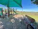 Community playground features a green shade, slides, and benches near a grassy field at 939 Anna Pl, Davenport, FL 33837