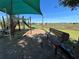 The playground has benches with mulch and a green sun shade at 939 Anna Pl, Davenport, FL 33837