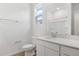 Bathroom featuring white vanity, quartz countertop, and tile flooring at 6389 Clover St, Lake Hamilton, FL 33851