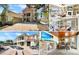 Collage showcasing the home's exterior, living areas with fireplace, and outdoor kitchen area at 1251 Radiant St, Reunion, FL 34747