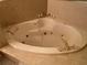 Luxurious corner bathtub featuring jets, gold fixtures, and marble surround at 1750 Saint Tropez Ct, Kissimmee, FL 34744