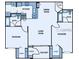 Detailed floor plan showcasing the layout of a 2-bedroom unit, with a balcony, kitchen, living and dining rooms at 8907 Legacy Ct # 14 205, Kissimmee, FL 34747