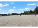 Exterior sand volleyball court on a sunny day, surrounded by landscaping at 9075 Dogleg Dr, Davenport, FL 33896