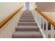 Carpeted stairs with wood railing leading to the second floor at 117 Coventry Ln, Haines City, FL 33844