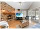 Comfortable living room showcasing fireplace, vaulted ceiling and walkout access at 1730 King Henry Dr, Kissimmee, FL 34744