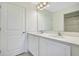 Bright bathroom featuring a double vanity with white cabinets and modern fixtures at 1868 Sanibel Dr, Davenport, FL 33896