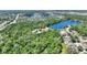 An aerial view shows the home's location amid lush trees and a serene lake at 219 Breezy Oaks Ct, Davenport, FL 33896