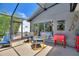 Relax on the lanai with comfortable seating, sliding glass doors, and a view of the backyard at 219 Breezy Oaks Ct, Davenport, FL 33896
