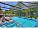 The screened-in pool has a built in spa and ample room for seating at 219 Breezy Oaks Ct, Davenport, FL 33896