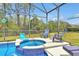 Beautiful screened pool with a hot tub and outdoor seating perfect for relaxing in the Florida sunshine at 2747 Lido Key Dr, Kissimmee, FL 34747