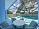 Charming outdoor patio with dining set overlooking the screened pool at 1301 Rebecca Dr, Haines City, FL 33844