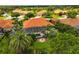 Aerial view of property showcasing the screened pool, lush landscaping and neighborhood at 133 Torino Ln, Kissimmee, FL 34759