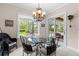Breakfast nook with glass table and a view of the pool and landscaped backyard at 133 Torino Ln, Kissimmee, FL 34759