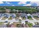 Aerial view of a neighborhood street showcasing well-maintained homes with lush green trees in the distance at 2049 Shannon Lakes Blvd, Kissimmee, FL 34743
