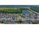 Aerial view of a suburban neighborhood featuring a pool and a highway at 4611 Eaglet Ln, Kissimmee, FL 34746
