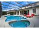 Inviting pool area with a covered lanai, comfortable seating, and a sparkling pool and spa at 615 Copeland Dr, Haines City, FL 33844