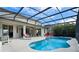 Beautiful pool area with a screened enclosure, relaxing lounge chairs, and a sparkling pool and spa at 615 Copeland Dr, Haines City, FL 33844