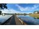 Scenic view of a serene pond, complemented by a charming wooden bridge and lush greenery at 7422 Sparkling Ct, Reunion, FL 34747