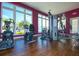 A modern gym features exercise equipment and large windows offering abundant natural light and neighborhood views at 8981 Shine Dr, Kissimmee, FL 34747
