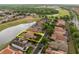 Aerial view of a neighborhood with a house outlined in yellow next to a pond and golf course at 2234 Callaway Ct, Davenport, FL 33837