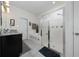 Bathroom featuring a sleek vanity, enclosed glass shower, and a separate soaking tub at 4007 Green Sabal Dr, Orlando, FL 32824