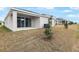 The backyard features a lawn, patio, young shade tree, sliding glass doors, and a view of the neighborhood at 1654 Sugarbelle Cir, Mascotte, FL 34753