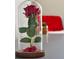 A glass covered rose decoration sitting on a table with a cozy red chair in the background at 4014 Lana Ave, Davenport, FL 33897