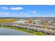 Aerial view showcasing a residential area with houses, lakes, and open spaces under a blue sky at 2019 Spring Shower Cir, Kissimmee, FL 34744