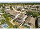 A picturesque aerial view of the neighborhood showcases homes with private pools and landscaping at 206 Bonville Dr, Davenport, FL 33897