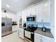 Modern kitchen boasts stainless steel appliances, white cabinets, and a functional layout for cooking at 4190 Bull St, St Cloud, FL 34772