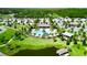 Aerial shot of community amenities including a large pool, clubhouse, playground, and lush landscaping at 5019 Down Ct, St Cloud, FL 34772