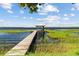 Picturesque view of a private dock with a covered boathouse, extending into a tranquil waterway with lush green surroundings at 6200 Alligator Lake E Shr, St Cloud, FL 34771