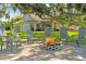 Inviting outdoor firepit with Adirondack chairs surrounding a crackling fire in the backyard on a sunny day at 6200 Alligator Lake E Shr, St Cloud, FL 34771