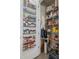 Walk-in pantry with adjustable wire shelving units showcasing canned goods, spices, and various kitchen staples at 6200 Alligator Lake E Shr, St Cloud, FL 34771