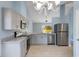 Contemporary kitchen featuring gray cabinetry, stainless steel appliances, and an open layout at 6593 Meritmoor Cir, Orlando, FL 32818