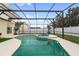 Backyard pool with hot tub, screen enclosure, and spacious patio area for relaxation and entertainment at 6714 Bouganvillea Crescent Dr, Orlando, FL 32809