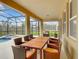 Inviting screened-in patio with outdoor dining area, overlooking a sparkling pool and lush backyard at 8039 Oak Shadow Ct, Davenport, FL 33837