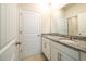 Bright bathroom featuring a double granite vanity, sleek white cabinets and neutral colored flooring at 348 Conway Ave, St Cloud, FL 34771