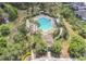 Aerial view of a large community pool surrounded by palm trees and lounge chairs at 3894 Wind Dancer Cir, St Cloud, FL 34772