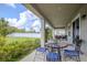 Covered patio with blue outdoor furniture and view of fenced backyard at 8228 Randal Park Blvd, Orlando, FL 32832