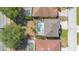 Aerial view showcasing the screened-in pool and layout of a neighborhood at 227 Sand Ridge Drive, Davenport, FL 33896