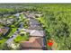 Aerial shot of backyard featuring screened-in pool, manicured lawn, and backing to green space in quiet neighborhood at 343 Scripps Ranch Rd, Poinciana, FL 34759