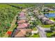 Aerial view of backyard featuring screened-in pool in residential area near lake and neighborhood streets at 343 Scripps Ranch Rd, Poinciana, FL 34759