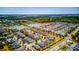 Wide aerial perspective of a suburban community featuring numerous homes, ponds, and tree-lined streets at 5118 Tiber Way, St Cloud, FL 34771