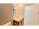 Bathroom with a single sink, a large countertop, vanity with dark wood cabinets, toilet, and tiled flooring at 5118 Tiber Way, St Cloud, FL 34771