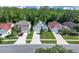 High angle view of homes featuring a well-manicured lawns and paved driveways at 577 Eagle Pointe S, Kissimmee, FL 34746