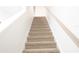 Carpeted staircase with white walls and a wooden handrail offers a safe and aesthetically pleasing transition between floors at 9016 Pyrus St, Kissimmee, FL 34747