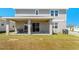 Covered back porch with outdoor seating overlooks a well-maintained lawn and landscaping at 1003 Sugarwood St, Davenport, FL 33837