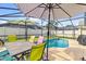 Backyard with screened-in pool, lounge chairs and patio furniture at 7830 Myrtle Oak Ln, Kissimmee, FL 34747