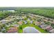 Aerial view of community with lush landscaping and a pond at 817 Grand Canal Dr, Kissimmee, FL 34759